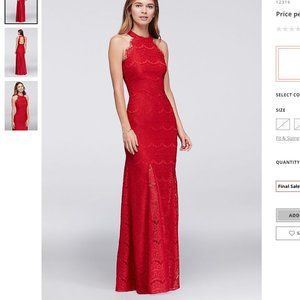 Morgan & Co. Lace Sheath Halter Long Dress with Scallops